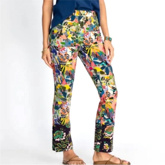 Johnny Was JW Los Angeles Chelsea Garden Straight Anklet Slit Leggings Medium - Picture 1 of 5